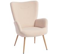 HOMCOM Fauteuil Salon Rembourré Tissu Bouclette Structure en Acier Beige | Fauteuil d'Appoint, Haut Dossier Accoudoirs, Chaise de Salon, Chambre, Coin Lecture