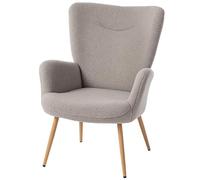 HOMCOM Fauteuil Salon Rembourré Tissu Bouclette Structure en Acier Gris