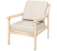 HOMCOM Fauteuil Salon Style scandinave avec accoudoirs, 2 Coussins Amovibles en Tissu Effet Lin, Chaise de Salon avec Pieds en Bois 62x82x82 cm, Beige