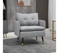Homcom Fauteuil Scandinave Capitonné Passepoil Gris Clair Pieds Métal Noir Doré | Aosom France