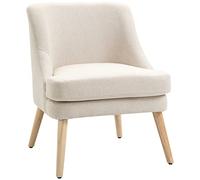 HomCom Fauteuil lounge scandinave Pieds effilés bois hévéa Tissu polyester aspect lin beige