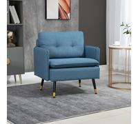 HOMCOM Fauteuil scandinave dossier capitonné avec passepoil en tissu 76 x 68 x 80 cm bleu et pieds en métal noir et doré