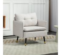 HOMCOM Fauteuil scandinave dossier capitonné avec passepoil en tissu 76 x 68 x 80 cm crème et pieds en métal noir et doré