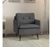HOMCOM Fauteuil scandinave dossier capitonné avec passepoil en tissu 76 x 68 x 80 cm gris et pieds en métal noir et doré