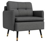 HOMCOM Fauteuil scandinave Dossier capitonné avec Passepoil en Tissu 76 x 68 x 80 cm - Gris et Pieds en métal Noir et doré