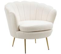 HOMCOM Fauteuil Coquillage Fauteuil Design dim. 79L x 77l x 77H cm Pieds dorés effilés Molleton Polaire Blanc