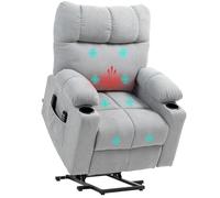 HOMCOM Fauteuil TV avec Fonction releveur électrique, Fauteuil de Relaxation avec Fonction Couchage, Fonction Chaleur et Massage, Fauteuil TV avec système de Ressorts, télécommande, Poche latérale et