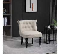 HOMCOM Fauteuil Vintage Chaise de Repos Fauteuil Rembourré Chaise de Salle à Manger Revêtement en Lin Cadre en Bois Beige+Noir 67 x 67 x 78 cm