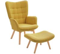 HOMCOM Fauteuil Wing avec Pouf, Velours côtelé, Salon, Orange