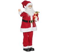 HOMCOM Figurine de Père Noël, debout de Père Noël, commande vocale, lumières LED scintillantes, bras pliables, 120 cm, rouge