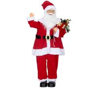HOMCOM Figurine de Père Noël, Debout de Père Noël Rouge Traditionnelle 120 cm, Commande vocale, lumières LED Scintillantes, Musique, Bras Pliables, pour Les décorations d'intérieur et de fête