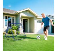 HOMCOM Filet de rebond double face 91 x 91 cm filet de rebond football pliable réglable dans 5 angles structure en acier bleu