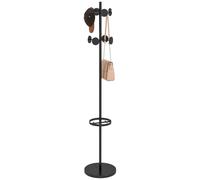 HOMCOM Floor Coat Stand with Umbrella Stand, Entrance and Corridor Hanger with 8 Metal Clothes Hooks Ø34 x 177cm, Black (porte-manteau au sol avec porte-parapluie, cintre d'entrée et de couloir avec 8