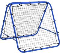 HOMCOM Football Rebounder Kickback But Paroi de rebond Filet rebond bilatéral Réglable en 5 étapes Acier bleu 100 x 95 x 90 cm