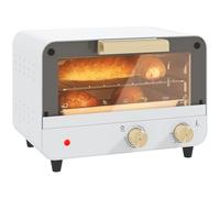 HOMCOM Four électrique 12L à 2 hauteurs avec minuterie et température réglable, mini four en acier inoxydable, verre et plastique, 31,5x27,7x22,7 cm, blanc et or