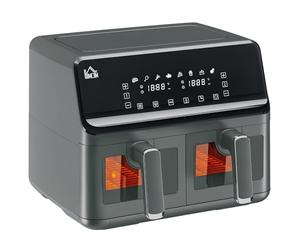 HOMCOM Friteuse à air friteuse sans huile air fryer double compartiment 8 L - 2500 W - 8 programmes, écran LED, température réglable, minuterie - gris