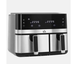 HOMCOM Friteuse à air sans huile double compartiment 8,5 L, 2700 W - 8 programmes, température réglable, minuterie