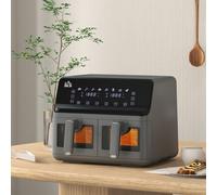 HOMCOM Friteuse à air sans huile double compartiment 8L 2500 W 8 programmes écran LED température réglable minuterie gris