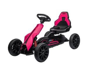 HOMCOM Go-Kart, véhicule pour enfants avec siège ajustable, véhicule à pédales, Tretauto avec frein à main, 3-8 ans, en plein air, Rose