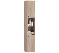 HOMCOM Grand meuble de salle de bain, 6 niveaux de rangement pour salle de bain avec 2 placards, étagères ouvertes et étagères réglables, 30 x 31 x 182 cm, naturel