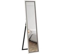 HOMCOM Grand miroir mural sur pied, incliné ou suspendu avec cadre bicolore pour salon, chambre, couloir, entrée Blanc/gris 157 x 37 cm