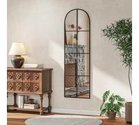 HOMCOM Grand Miroir Pleine Longueur 40 x 160 cm - Miroir Mural ou sur Pied de fenêtre arquée avec Cadre en métal, Film antidéflagrant - pour Chambre à Coucher Salon et Dressing, Noir