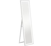 HomCom Miroir pleine longueur 40 x 160 cm - LED 3 couleurs, verre trempé, mural/autoportant, blanc