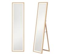 HOMCOM Grand Miroir Pleine Longueur 40x160cm Éclairage LED 3 Couleurs Chêne | Support, Miroir Mural ou sur Pied Rectangulaire, pour Chambre à Coucher, Salon, Dressing