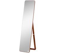 HOMCOM Grand Miroir Pleine Longueur rectangulaire, 37 x 160 cm - Miroir sur Pied ou Mural - pour Chambre à Coucher, Salon et Dressing, Noyer Clair