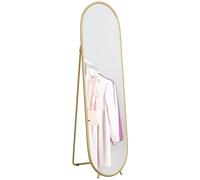 HOMCOM Grand Miroir sur Pied, Miroir Ovale, Cadre en métal doré, avec Support pour entrée, Chambre, Dressing, 40 x 160 cm