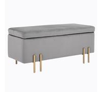 Homcom Grand Pouf Coffre De Rangement Design Contemporain- Banc Avec Espace De Rangement - Dim. 100l X 40l X 42h Cm - Velours Gris Clair Piètement Métal Doré