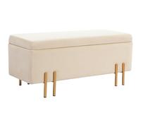 Homcom Grand Pouf Coffre De Rangement Design Contemporain- Banc Avec Espace De Rangement - Dim. 100l X 40l X 42h Cm - Velours Beige Piètement Métal Doré