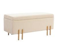 HOMCOM Grand pouf coffre de rangement design contemporain- banc avec espace de rangement - dim. 100L x 40l x 42H cm - velours beige piètement métal doré Beige