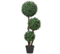 HOMCOM Grande boule de buis artificielle - 100 cm - Triple boule - Avec protection UV - En plastique - Avec tronc en bois dans un pot - Fausse plante comme vraie pour salon, chambre à coucher, bureau