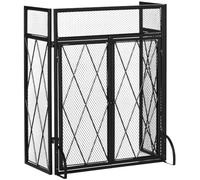 HOMCOM Grille de Protection pour Cheminée 120 x 79 cm Pare-Feu Métal Noir | pour Cheminée ou Poêle, Pare-Étincelles, Barrière de Sécurité, 3 Volets Pliables et Porte