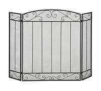 HOMCOM Grille de Protection pour cheminée - Pare-feu Large pour cheminée ou poêle - Pare-étincelles - barrière de sécurité - 3 Volets Pliables - Acier métal Noir