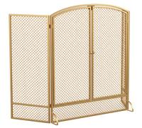HOMCOM Grille de protection pour cheminée pliable 3 pièces avec portes doubles, grille métallique résistante à la chaleur, couleur dorée