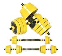 HOMCOM Haltères et haltères, 25 kg, ergonomiques 3 en 1, réglables, 12 plaques, 2 bâtons courts, 1 long bâton, jaune + noir