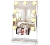 HOMCOM Hollywood Miroir de Maquillage avec Éclairage 9 Ampoules LED 3 Couleurs Interrupteur Tactile Support pour Téléphone Blanc