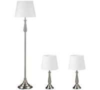 HOMCOM HOMCOM Ensemble de lampes design - 3 pièces - Vintage - 1 lampadaire + 2 lampes de table - Argenté/ Blanc