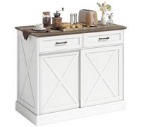 HOMCOM Îlot Central Cuisine 2 Tiroirs 106,4 x 57 x 92 cm Blanc et Marron