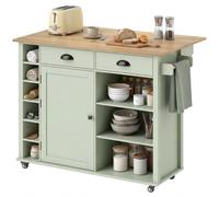 HOMCOM Îlot central cuisine avec plateau pliant, desserte de cuisine sur roulettes avec 2 tiroirs, porte-serviettes, vert