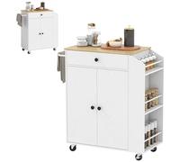 HOMCOM Îlot Central Cuisine Mobile, desserte Cuisine avec tiroir, étagère réglable, Placard à Deux Portes, Barre à Serviettes et étagères à épices pour Salle à Manger, Blanc