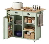 Îlot de cuisine - HOMCOM - roulant - plateau pliant - 2 tiroirs, porte-serviettes - MDF - 117,5 x 70 x 91 cm - vert clair