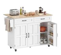 HOMCOM Îlot Central Cuisine Plateau Rabattable 129 x 72 x 90,5 cm Blanc