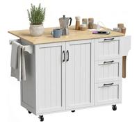HOMCOM Îlot Central Cuisine Plateau Rabattable 134,5x75,2x90,5cm Blanc