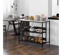 HOMCOM Ilot de cuisine 2 étagères de style moderne en acier noir et plateau MDF aspect marbre 100L x 50P x 90H cm - noir