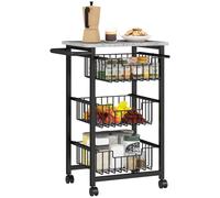 HOMCOM Îlot de cuisine à 3 étages sur roulettes, chariot de rangement de cuisine roulant avec 3 paniers coulissants en maille, chariot de service utilitaire mobile, gris clair