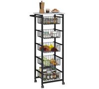 HOMCOM Îlot de cuisine à 5 niveaux sur roulettes, chariot de rangement de cuisine à roulettes avec 5 paniers coulissants en maille, chariot de service utilitaire mobile, gris clair