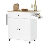 HOMCOM Îlot de cuisine avec aile rabattable, roues 106 x 42 x 87 cm, blanc et chêne